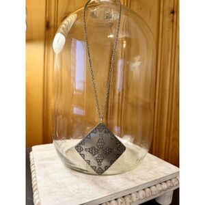 Vintage Signed Rolf Buodd Norwegian Pewter Necklace, 1960s Modernist Diamond